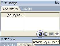 Кнопка добавления стилевой таблицы  Attach Style Sheet в панели CSS Styles